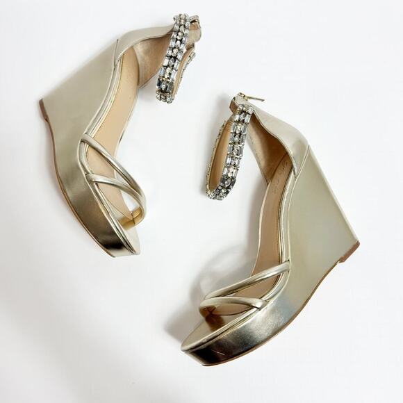 JEWEL BADGLEY MISCHKA KATHLEEN ANKLE STRAP WEDGE SANDAL SIZE 8.5 NEW - Picture 1 of 7